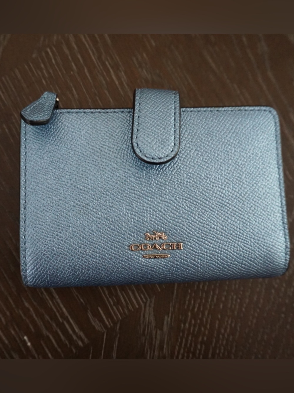 Coach Blue Textured Leather Wallet with silver Logo